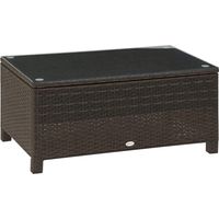 Mesa Exterior Terraza de Ratán Sintético Mesa Auxiliar con Vidrio Templado para Terraza Patio Balcón 85x50x39 cm Marrón