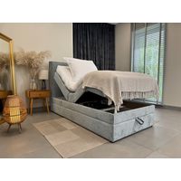 Lit adulte 100x200 SORRENTO - ensemble relaxation électrique, matelas ressorts ensachés, rangement, surmatelas en tissu gris clair