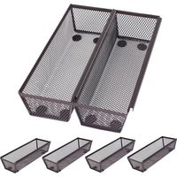 Lot de 6 paniers de rangement de cuisine en maille bronze – Paniers de rangement en métal à emboîtement fin – Caoutchouc antidérapant – Tiroir de cuisine extensible pour ustensiles et couverts (Noir)