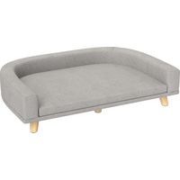 Canapé pour chien, canapé pour animaux de compagnie, canapé pour chat avec coussin, lit pour grands chiens, canapé surélevé pour chien, fauteuil pour chien avec pieds en bois, gris, 98 x 67 x 25 cm