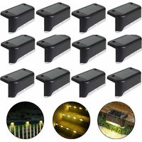 Waterproof Solar Fence Light, Solar Deck Light, Stair Light, IP65 LED Solar Garden Lights for Patio Stair Fencing (Warm Light-Black, 12 PCS)