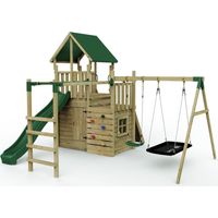 Rebo Modular Wooden Climbing Frame Adventure Playset - M10 Double Swing