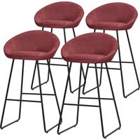 ML-Design Set di 4 Sgabelli da Bar Rosso, Rivestimento in Tessuto, 75 cm, con Struttura in Metallo, Schienale Curvo, Poggiapiedi, Poltrone Ergonomiche da Bar, Sedie Alte da Cucina Bistrot o Bancone