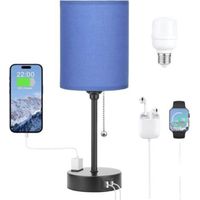 Lampes de table 3 températures de couleur - 2700K 3500K 5000K Lampes de chevet avec ports USB C et A, lampes à chaînette pour chambres à coucher avec prise secteur, lampes de chevet avec base en métal