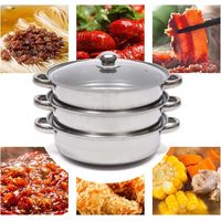 Cuit-vapeur 3 couches avec couvercle en verre Cuit-vapeur Pot de cuisson Cuit-vapeur de légumes Cuit-vapeur de soupe Appareils de cuisine Diamètre empilable Couvercle en verre inoxydable Marmite de cu