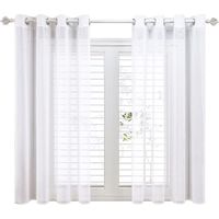 Rideau Voilage Blanc 140x160cm en Effet Lin Imatation A Oeillets Rideaux Voilage Decoration Chambre Court Voilages intérieurs pour Chambre Enfant Petite fenêtre Cuisine Lot de 2