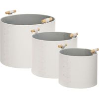 Lot de 3 Paniers de Rangement en Cuir PU Fait Main avec Poignées Blanc Cassé Aram
