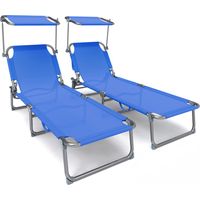 VOUNOT Textilene Folding Sun Loungers Set of 2 with Backrest & Sunshade, Blue