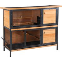 Jaula para Conejos con Techo Asfáltico Abatible Puertas con Pestillo Bandejas Extraíbles 122x50x101 cm Natural y Negro