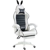 Silla gaming cuero PU ajustable inclinable 135° reposacabezas negro blanco 65x63x136-142 cm