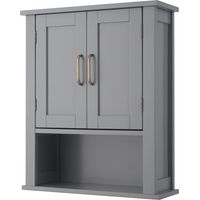 Teamson Home – Armoire à pharmacie murale en bois gris – 2 portes avec poignées en laiton – Étagère intérieure réglable – L 18 x l 51 x H 61,4 cm – EHFF0019