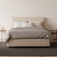 Talamo Italia Cama de plaza y media Chicca, Cama contenedor con revestimiento de tela, 100% Made in Italy, Apertura frontal, con colchón 120x200 cm incluido, Beige, con embalaje reforzado
