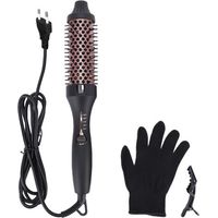 QORVA-3-in-1 Hot Air Comb, Thermal Brush, Curling Iron and Straightening Brush, 38mm Barrel, Dual PTC Fast Heating, 5 Temp Settings (120°C-200°C), Ceramic Coating, Auto Shut-Off Black+Rose Gold EU Plu