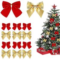 Christmas tree accessories, 100 pieces small Christmas tree bows, red Christmas bows, golden Christmas decorations with bow, suitable for hanging Christmas tree decorations (gold + red)