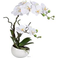 Orchidee factice 2 hampes en coupe ceramique H45cm touché réel Crème - couleur: Crème