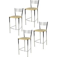 Tommychairs - Set 4 sgabelli alti modello Elegance per cucina e bar, struttura in acciaio cromato e seduta imbottita e rivestita in pelle artificiale colore avorio