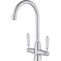 Kitchen Sink Mixer Tap Elegant White Ceramic Dual Lever Monobloc Dual Lever Chrome 360° Swivel Kitchen Taps with UK Standard Fittings