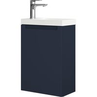 BERNSTEIN - Meuble vasque suspendu MDF Bleu nuit mat 40x22x60cm, lavabos Blanc + Bonde pop-up & trou robinet - VIREO 40