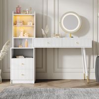 Frisiertisch mit dreifarbigem LED-Spiegel – 4 Schubladen, Glastür, 1 offenes Fach – 100 x 40 x 125 cm – Weiß