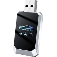 Boîtier CarPlay sans fil 3 en 1 : compatible avec Smart CarPlay d’Android Auto et incluant un adaptateur USB CarPlay filaire vers MirrorLink sans fil.