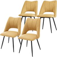 ML-Design Set di 4 Sedie per Sala da Pranzo Giallo Senape Seduta in Poliestere con Gambe in Metallo Nero Poltrona da Cucina con Schienale da Soggiorno Sedie Imbottite per Ufficio Poltrone
