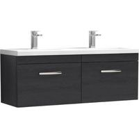 Nuie Athena Charcoal Black Woodgrain 1200mm Wall Hung 2 Drawer Vanity Unit and Double Ceramic Basins - ATH040F