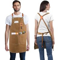Tablier de Travail Hommes/Femme, Tablier d'Outils de Cuisine Sangle Croisée Ajustable Toile avec 3 Poches, Professionnel Tablier pour Barbeque, Jardinier, Atelier d'artisanat et Garage