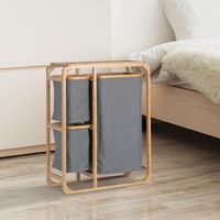 Cesto Portabiancheria avec 3 Compartiments en Tissu et Bambou, 50x32x69.7cm
