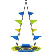 Balançoire Nid d'Oiseau 120 cm – Intérieur & Extérieur – Jusqu'à 250 kg avec fanions amovibles, coussin supplémentaire