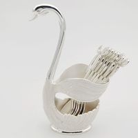 Set de 6 couverts à café Set de cuillères à dessert avec support décoratif en forme de cygne, (Argent)