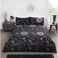 Rapport Home Set copripiumino per letto matrimoniale, in policotone, motivo celestiale, colore: Nero