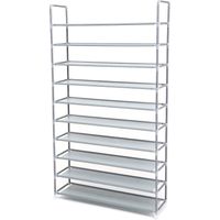 Étagère à Chaussures de 10 Niveaux, Organiseur à Chaussures, pour 50 Paires de Chaussures, pour Salon, Vestiaire, Entrée, Tissu Non tissé, 100 x 29 x 175 cm, Gris LSR10G