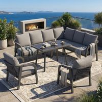 Ensemble de détente de jardin, ensemble de mobilier d'extérieur, pouvant accueillir jusqu'à 8 personnes, équipé d'accoudoirs et de dossiers, comprenant un canapé d'angle, une table de jardin et deux f