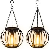 Garden Solar Lights for Outdoor Hanging, Pack of 2 Solar Lanterns for Outdoor Use with Large LED Bulb, IP65 Waterproof Metal Solar Lights for Outdoor, Patio, Lawn, Balcony, Yard, Garden