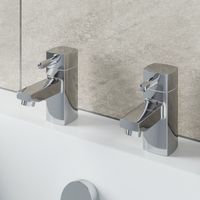 Hot & Cold Bathroom Bath Taps Modern Chrome Twin Pair Brass Square Lever Handles