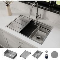 HOROW Lavello da cucina Lavello da incasso in acciaio inox, 70 x 45 cm 1 vasca, con sgocciolatoio, vasca interna di ricambio e sifone