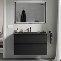 BERNSTEIN - Mobile lavabo sospeso MDF nero opaco, lavello Ghisa nero opaco + foro rubinetto, maniglia nero opaco - 80x46x62cm - LAVOA Nero opaco, Nero opaco, Nero opaco con foro rubinetto