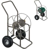 Relaxdays – Enrouleur tuyau arrosage 80 m – Dévidoir en métal avec 2 roues caoutchouc – Connexion 3/4’’ – Manivelle pour rangement facile