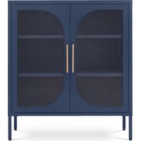 Metall-Sideboard Mit 2 Türen In Nachtblau Und Geriffeltem Glas 80cm Luka