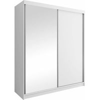 Armoire Dover 107, Blanc, 200x200x62cm, Portes d'armoire: Coulissantes, Nombre d'étagères: 9