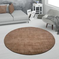 Paco Home Tappeto Salotto Pelo Corto Tessuto A Mano Moderno Monocolore Morbido Beige, Ø 200 cm tondo