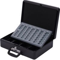 Cassetta portadenaro Relaxdays chiusura, scomparto per monete e banconote, maniglia, HxLxP: 10 x 37 x 28 cm, ferro, nero
