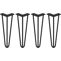 SKISKI LEGS - 4 Pieds de Table en Épingle à Cheveux 35,5cm 3 Tiges en Acier Noir Épaisseur 10mm