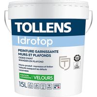 Tollens – Peinture blanche acrylique velours 15L – Extrêmement opacifiante – Lessivable – Pour murs et plafonds – Rendement 10m²/L
