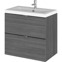 Alrewas Contemporary 2 Drawer Wall Hung Vanity Unit with Basin, Anthracite Woodgrain, 600mm