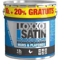 Loxxo Peinture Acrylique Murs et Plafonds - Blanc Satin Monocouche Couleur: BLANC - Conditionnement: 12L