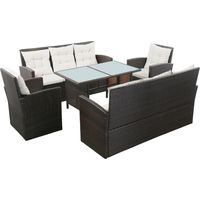 5 pcs Salon de jardin, Ensemble table et chaises de jardin, Meuble de jardin avec coussins Résine tressée Marron MKW893274