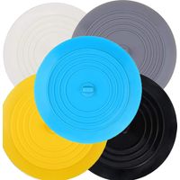 Large silicone plugs—one each in black, white, gray, blue, and yellow