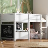 Letto per bambini 90x200 da gioco Letto a castello con due pannelli pronti per i graffiti, bianco
