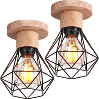 Plafoniere Soffitto, Ø16cm Diamante Lampade a Soffitto, Illuminazione con Gabbia per Soggiorno Sala da Pranzo Camera da Letto Nero&Legno 2 Pezzi